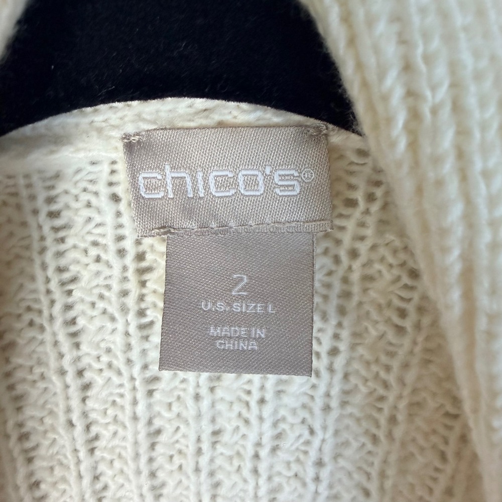 Chicos Womens 2/L Cream Cable Knit Shawl Collar Long Cardigan Sweater Duster Y2K - Picture 6 of 7